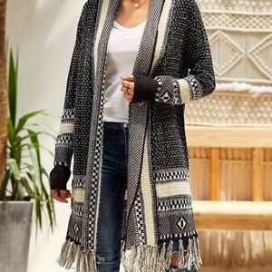 Papillon long tassel detail Aztec open cardigan